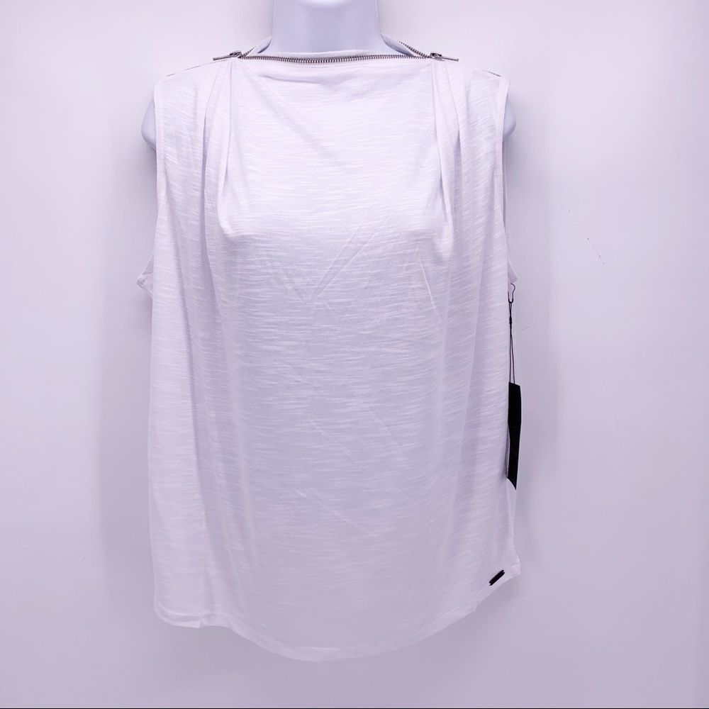 NEW Zobha Zip Neck Bright White Tank Top Size Medium